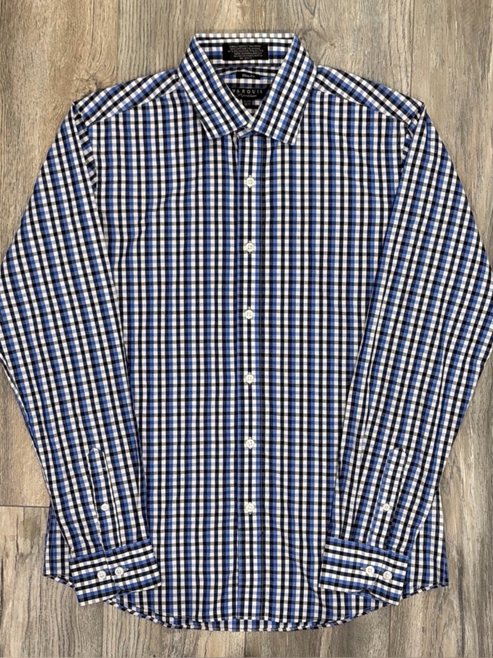 Marquis Signature Blue Gingham Check Slim Fit Button Down Shirt